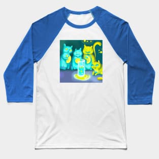 Several Glowing Blue Cats Bring Lemon Offerings to a Glass of Water Baseball T-Shirt